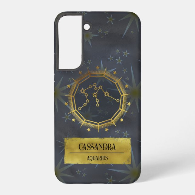 Funda Para Samsung Galaxy Astrología Zodiaca Oscura Aquarius: Negro y Oro (Reverso )