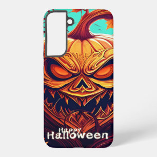 Funda Para Samsung Galaxy S22+ Asustada Naranja Calabaza con cara, Halloween