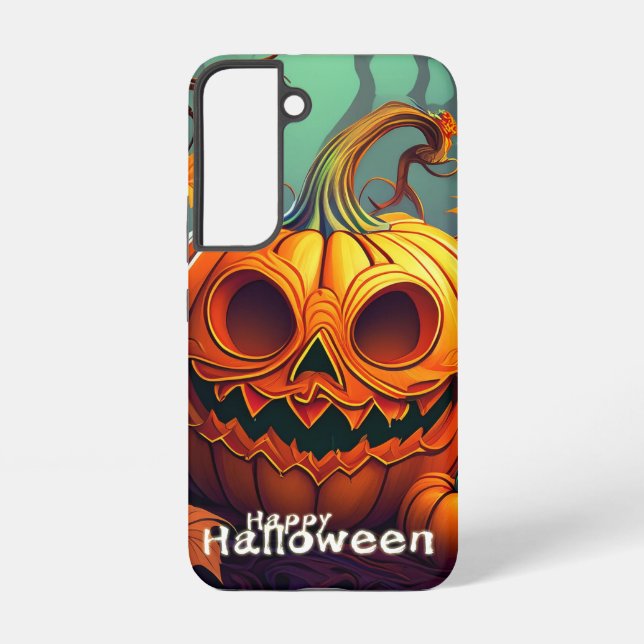 Funda Para Samsung Galaxy Asustada Naranja Calabaza con cara, Halloween (Reverso )