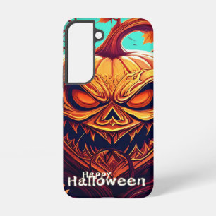 Funda Para Samsung Galaxy S22 Asustada Naranja Calabaza con cara, Halloween