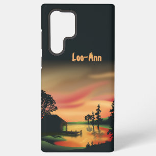Funda Para Samsung Galaxy S22 Ultra Atardecer Paisaje Naranja Rojo Verde Vintage