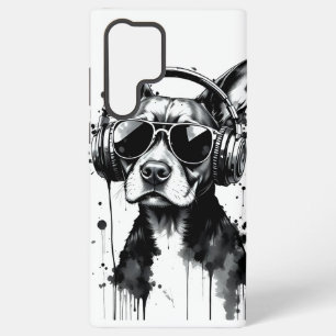 Funda Para Samsung Galaxy S22 Ultra Auriculares Cool Dog Mascotas Lindas Tinta negra y