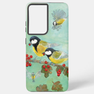 Funda Para Samsung Galaxy S21 Ultra Aves grandes, Robin Rojo y Berries Hawthorn