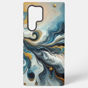 Funda Para Samsung Galaxy S22 Ultra Azul claro, azul claro, dorado Paint Pour Swirls
