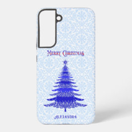 Funda Para Samsung Galaxy S22+ Azul de árbol de Navidad moderno personalizado