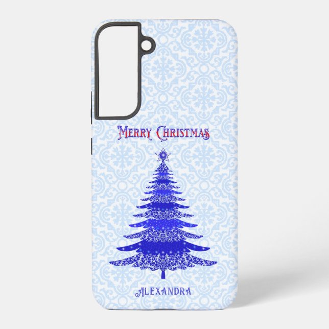 Funda Para Samsung Galaxy Azul de árbol de Navidad moderno personalizado (Reverso )