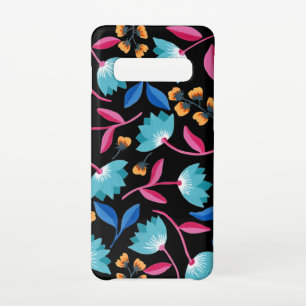 Funda Para Samsung Galaxy S10 Azul rosa brillante Abstracto Floral