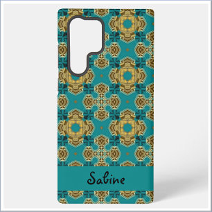 Funda Para Samsung Galaxy S22 Ultra Azulejo Marroquí Boho Azul y Dorado