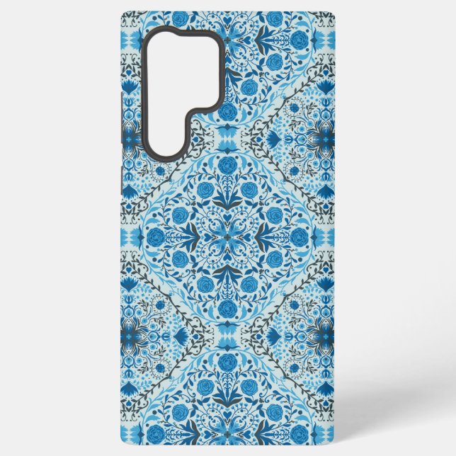 Funda Para Samsung Galaxy Baldosas florales azules (Reverso )