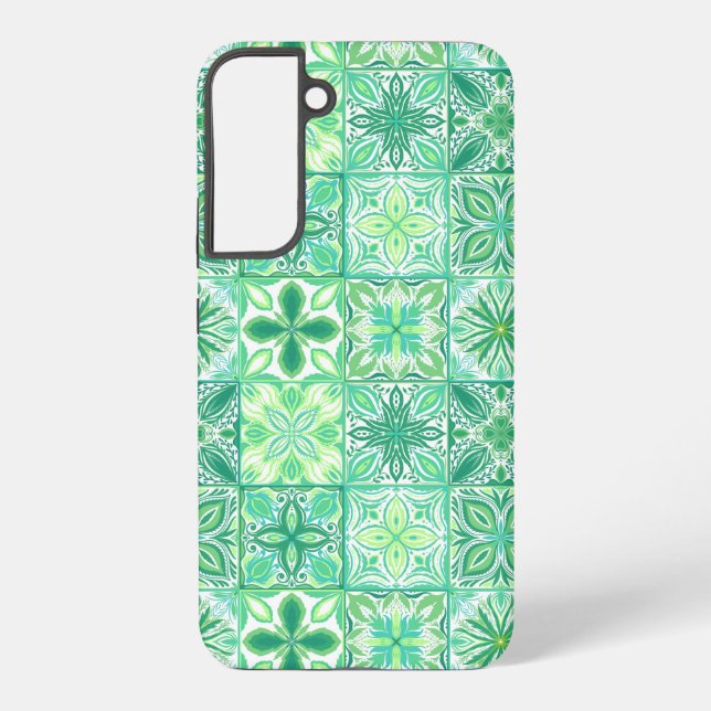Funda Para Samsung Galaxy Baldosas orgánicas en blanco y verde (Reverso )