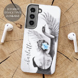 Funda Para Samsung Galaxy S22 Ballet de baile de mujer cisne nombre elegante art<br><div class="desc">Este diseño artístico del estuche de teléfono fue creado usando el dibujo original de "The Swan", hecho a mano, - elegante dibujo a lápiz de una mujer bailarina con una flor azul en el pelo y su mano transformándose en cisne. Moda y bello regalo para los amantes del ballet, el...</div>