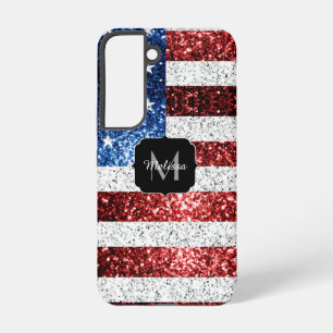 Funda Para Samsung Galaxy S22 Bandera de EE. UU. roja blanca azul destellos bril