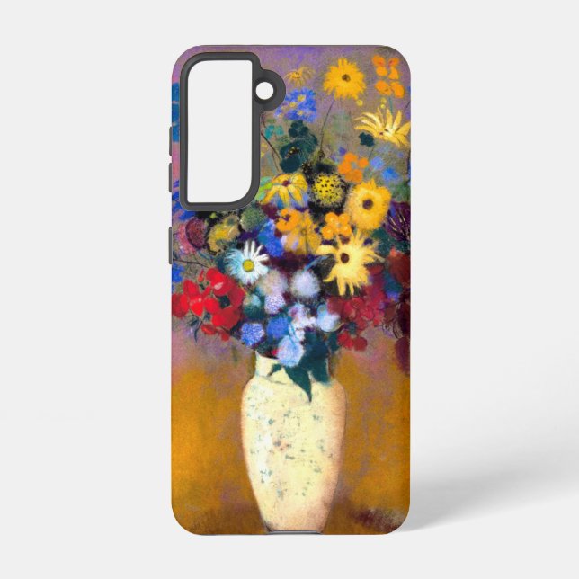 Funda Para Samsung Galaxy Base blanca con flores Odilon Redon (Reverso )