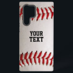 Funda Para Samsung Galaxy S22 Ultra Béisbol con nombre personalizado<br><div class="desc">Fotografía macro de un nuevo béisbol con costura roja. Un regalo perfecto para los aficionados al béisbol o al softball.</div>