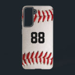 Funda Para Samsung Galaxy S21 Béisbol con número de Personalizable<br><div class="desc">Fotografía macro de un nuevo béisbol con costura roja. Un regalo perfecto para los aficionados al béisbol o al softball.</div>