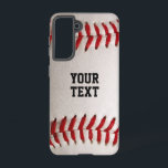 Funda Para Samsung Galaxy S21 Béisbol con texto de Personalizable<br><div class="desc">Fotografía macro de un nuevo béisbol con costura roja. Un regalo perfecto para los aficionados al béisbol o al softball.</div>
