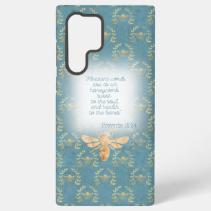 Funda Para Samsung Galaxy S22 Ultra Biblia de Corona de Abeja Dorada Turquesa Cottagec