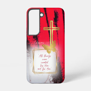 Funda Para Samsung Galaxy S22 Biblia de la Naturaleza Inspiradora Negro Rojo Oro