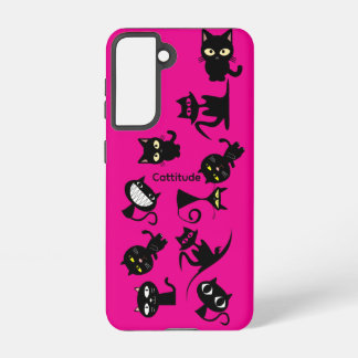 Funda Para Samsung Galaxy S21 Black Cats Fuchsia Samsung Galaxy Phone Case