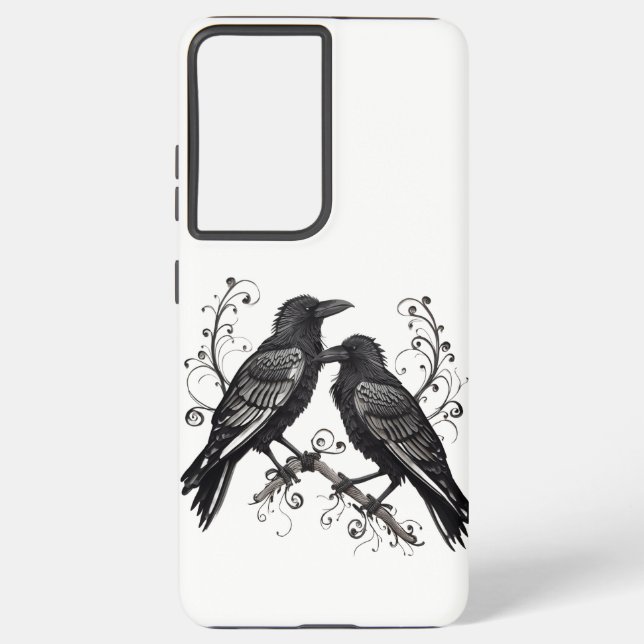 Funda Para Samsung Galaxy Black Raven Pair Filigree Design (Reverso )