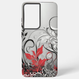 Funda Para Samsung Galaxy S21 Ultra Black Red Leaf design