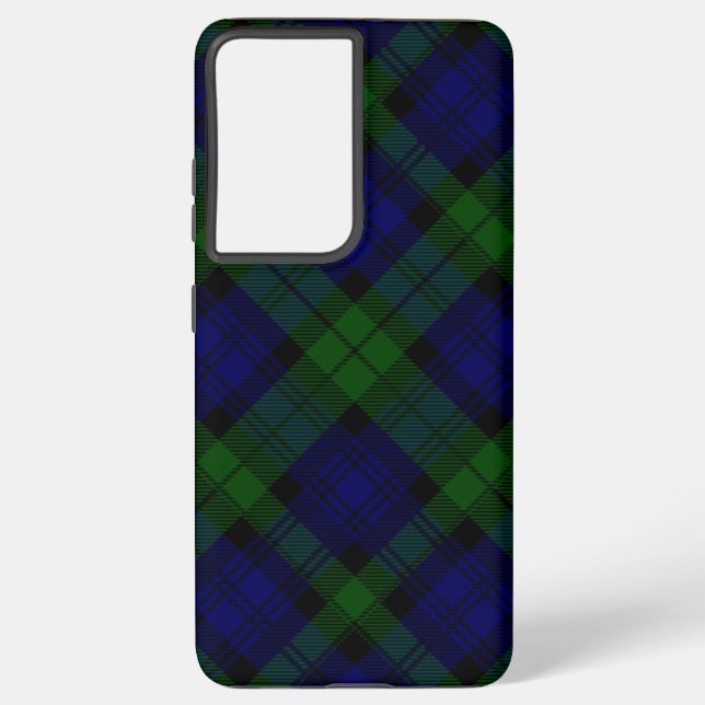 Funda Para Samsung Galaxy Black Watch Tartan Blue Green Plage (Reverso )