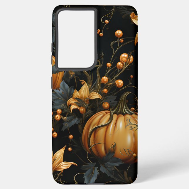 FUNDA PARA SAMSUNG GALAXY BLACK Y GOLD GOTHIC HALLOWEB PUMPKINS (Reverso )