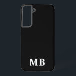 Funda Para Samsung Galaxy S22  Blanco y negro | Monograma inicial mínimo moderno<br><div class="desc">Este elegante diseño de estuches de teléfono presenta un diseño sencillo y moderno en blanco y negro. Haz uno de los casos más bonitos con las iniciales y el nombre del personalizado. Será un regalo genial y único para alguien especial o para ti mismo. Si desea cambiar las fuentes o...</div>