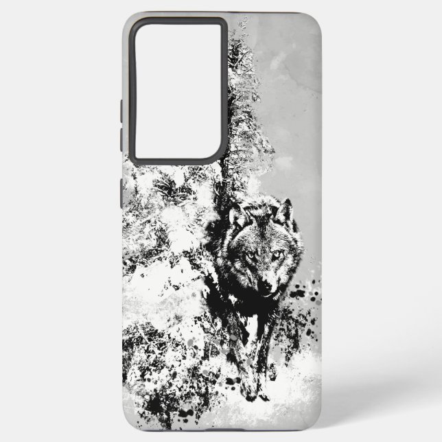 Funda Para Samsung Galaxy Blanquecino y acalorante animal lobo negro blanco (Reverso )