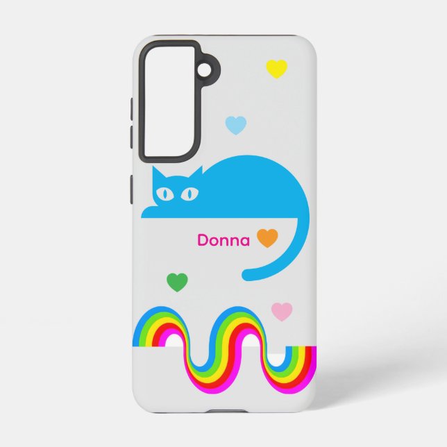 Funda Para Samsung Galaxy Blue Cat Rainbow Hearts Galaxy Case – Gray (Reverso )