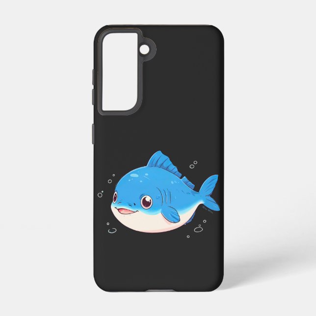 Funda Para Samsung Galaxy Blue Fish Drawing, Cartoon Style (Reverso )