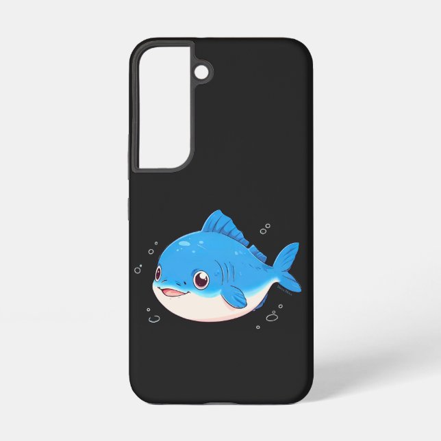Funda Para Samsung Galaxy Blue Fish Drawing, Cartoon Style (Reverso )