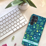 Funda Para Samsung Galaxy S21 Blue Modern Floral Abstract Nombre personalizado<br><div class="desc">Este alegre estuche de teléfono móvil azul floral Inespirivity será la adición perfecta a tu teléfono. Cambia la barra de banners personalizada con tu nombre o presupuesto favorito. Nunca más dejes de usar tu teléfono con este funda de moda. El divertido patrón floral le da un toque moderno y elegante...</div>