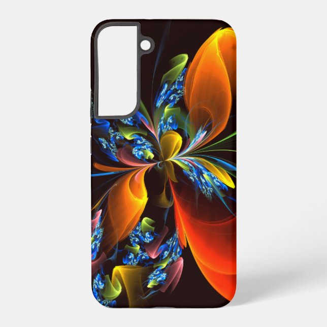 Funda Para Samsung Galaxy Blue Orange Floral Modern Abstract Art Pattern #03 (Reverso )