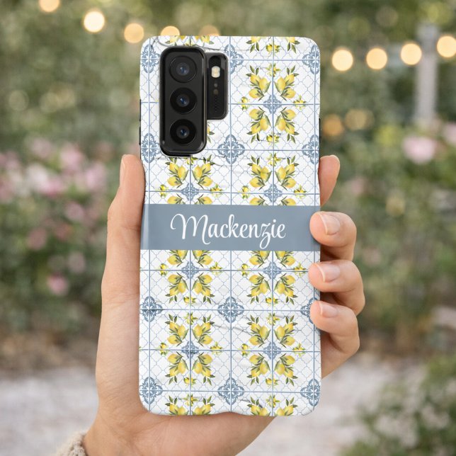 Funda Para Samsung Galaxy Blue Tile French Country Lemon Name Monogram (Subido por el creador)