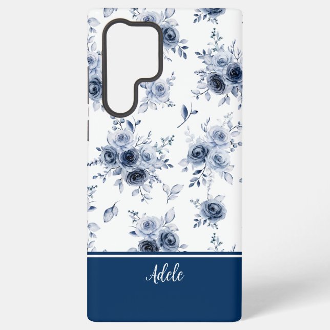 Funda Para Samsung Galaxy Blue Watercolor Roses MagSafe Tough (Reverso )