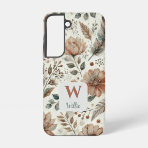 Funda Para Samsung Galaxy S22 Boho Floral Personalizado con Monograma y Nombre