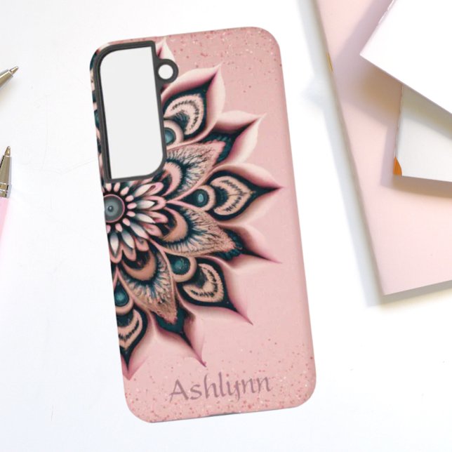Funda Para Samsung Galaxy Boho Moda Floral personalizada Mandala Rosa Gold (Boho Chic Rose Gold Glitter Painted Mandala Samsung Galaxy Phone Case)