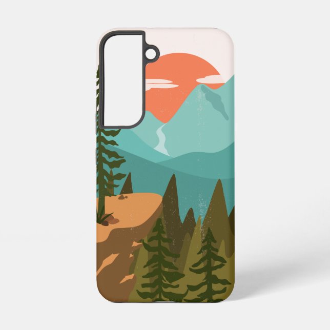 Funda Para Samsung Galaxy Bosque de pinos, montañas y amanecer (Reverso )