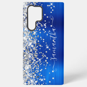 Funda Para Samsung Galaxy S22 Ultra Brillo Plateado Firma Real Azul Femenina