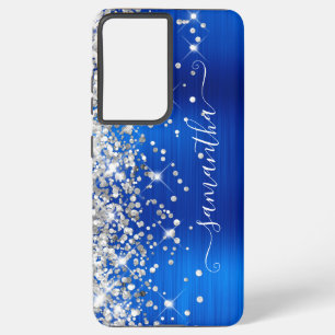 Funda Para Samsung Galaxy S21 Ultra Brillo Plateado Firma Real Azul Regaliz Femenina