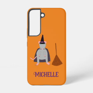 Funda Para Samsung Galaxy S22 Bruja de Halloween Rata y Escoba Nombre Personaliz