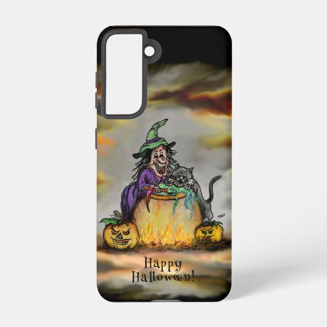 Funda Para Samsung Galaxy Bruja y gato negro, ¡Feliz Halloween! (Reverso )