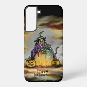 Funda Para Samsung Galaxy S22+ Bruja y gato negro, ¡Feliz Halloween!