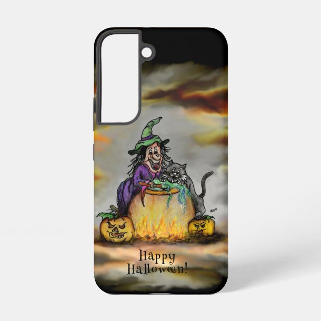 Funda Para Samsung Galaxy Bruja y gato negro, ¡Feliz Halloween! (Reverso )
