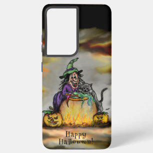 Funda Para Samsung Galaxy S21+ Bruja y gato negro, ¡Feliz Halloween!