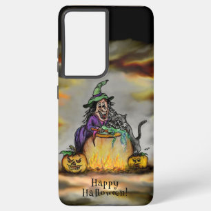 Funda Para Samsung Galaxy S21 Ultra Bruja y gato negro, ¡Feliz Halloween!
