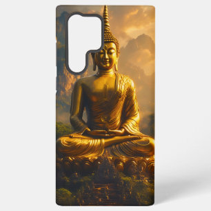 Funda Para Samsung Galaxy S22 Ultra Buda sentado dorado bajo un cielo de puesta de sol