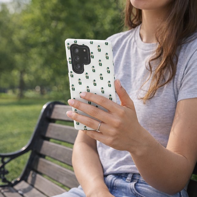 Funda Para Samsung Galaxy Bunny Trombone Player Green Marching Band Pattern (A phone case with a pattern of trombone holding white bunnies.)