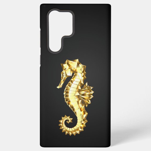 Funda Para Samsung Galaxy Caballo marino polígono de oro (Reverso )